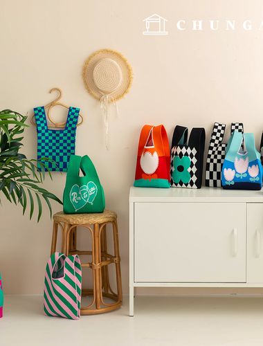 針織衫迷你手提包格子針織衫包手腕包手提包