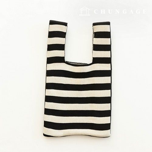 針織衫迷你手提包格子針織衫包手腕包黑條紋