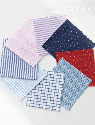 Geomchi 條紋圓點布料 寬幅裁縫店訂製襯衫布料 亞洲亞麻正裝布料 L1 03 04