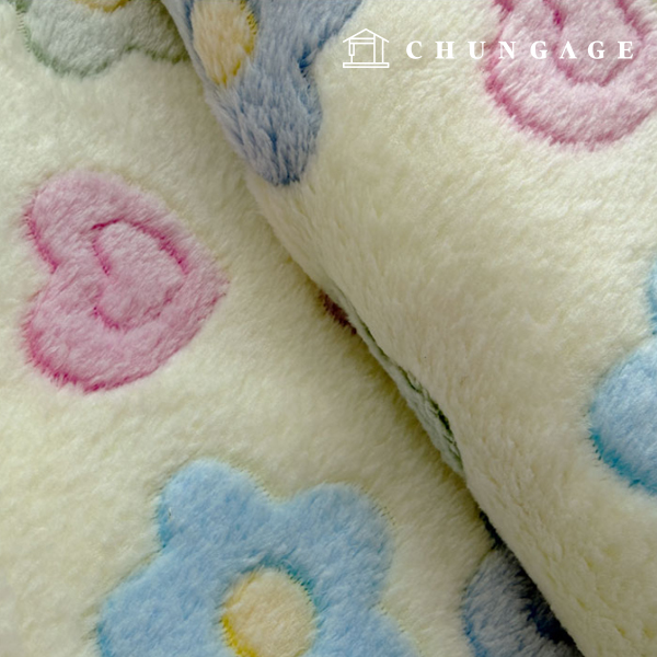 超細纖維布料 花卉圖案 寬幅冬季布料 心形花朵 檸檬 9546