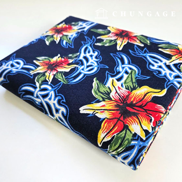 亞麻布雙層20折提花寬幅夢幻百合花深藍色9501