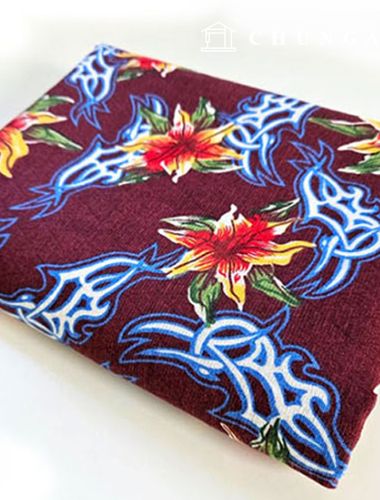 亞麻布雙層20折提花寬幅夢幻百合花紅酒色9499