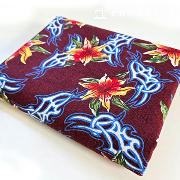 亞麻布雙層20折提花寬幅夢幻百合花紅酒色9499