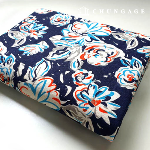 亞麻布雙層20折提花寬幅獨特深藍色花朵圖案 9489