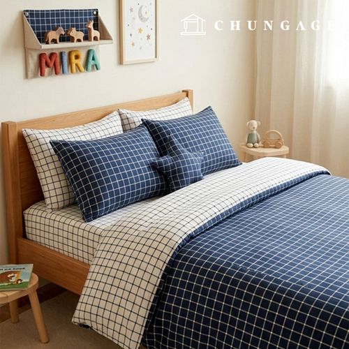 牛津布料，深藍色基本格紋