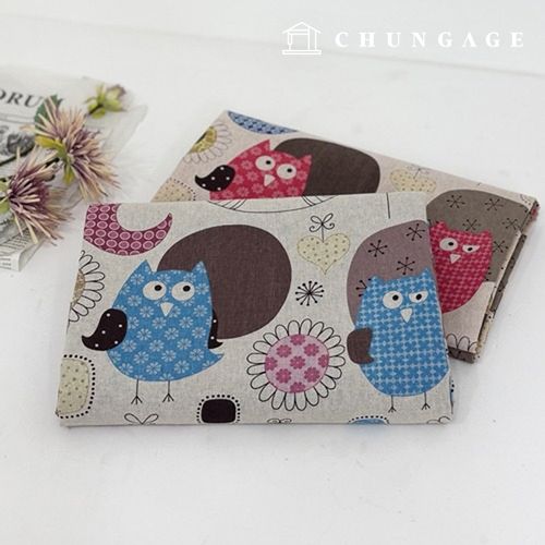 亞麻布 11枝雙面花卉動物圖案布料 寬度 夢幻貓頭鷹 2種