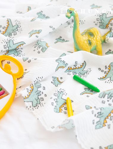 Yoru雙層紗布無螢光生物水洗恐龍布料Happy Dino