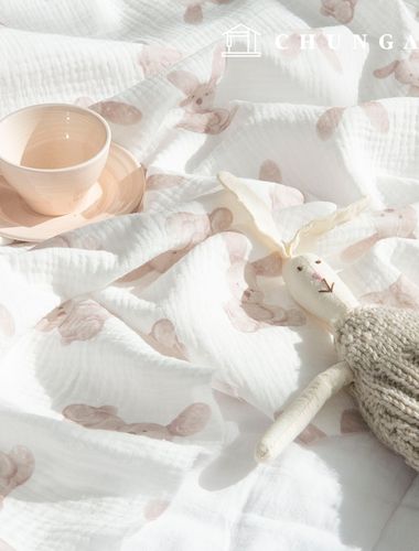 Yoru 雙層紗布非螢光生物水洗布料布料兔子佈料復古兔子