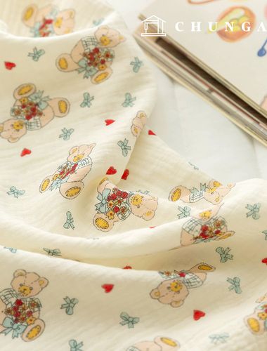 Yoru雙層紗布綿無螢光生物水洗小熊布料絲帶小熊