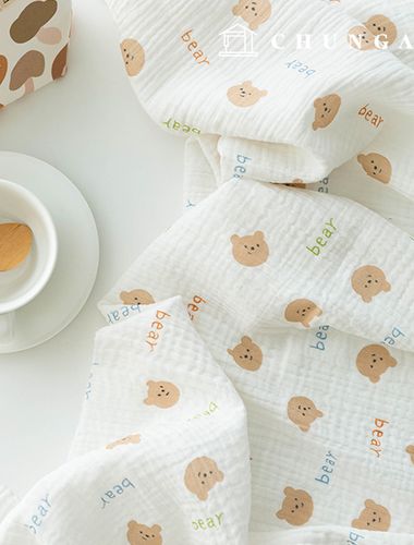 Yoru雙層紗布綿無螢光生物水洗布料字母熊