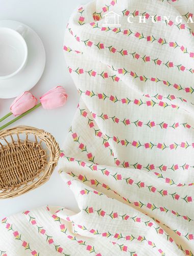 Yoru雙層紗布綿無螢光生物水洗布料波浪鬱金香