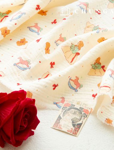 Yoru雙層紗布綿無螢光生物水洗布料公主與獨角獸