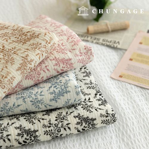 Yoru 雙層紗布布料 棉質 無螢光 生物洗滌 花卉圖案布料 毛巾葉 4 種類型