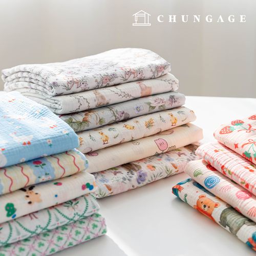 Yoru雙層紗布棉質寬幅花卉圖案花紋布料，Ariel 15種款式