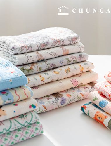 Yoru雙層紗布棉質寬幅花卉圖案花紋布料，Ariel 15種款式