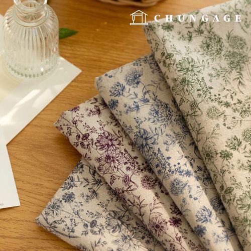 亞麻布 棉麻布 復古/花卉布料 花卉布料 幅寬11枝 Lumeno 4種類型