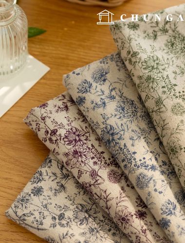 亞麻布 棉麻布 復古/花卉布料 花卉布料 幅寬11枝 Lumeno 4種類型