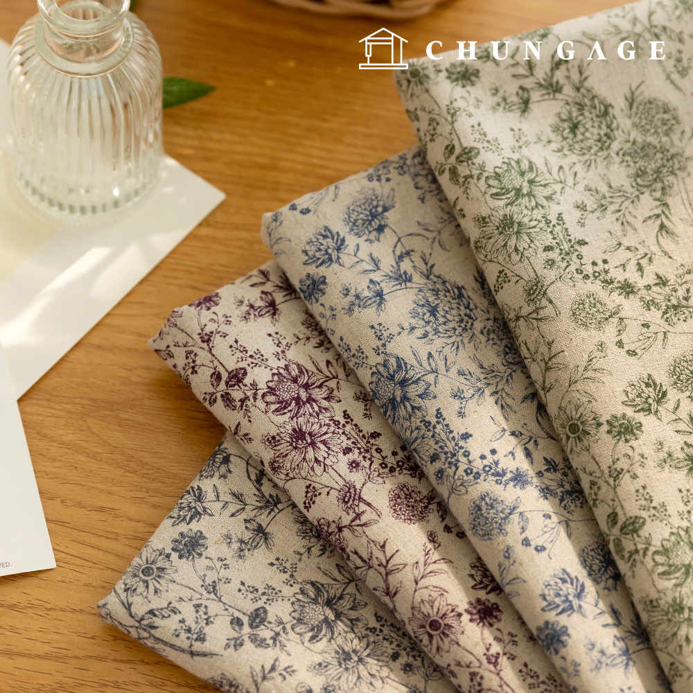 亞麻布 棉麻布 復古/花卉布料 花卉布料 幅寬11枝 Lumeno 4種類型