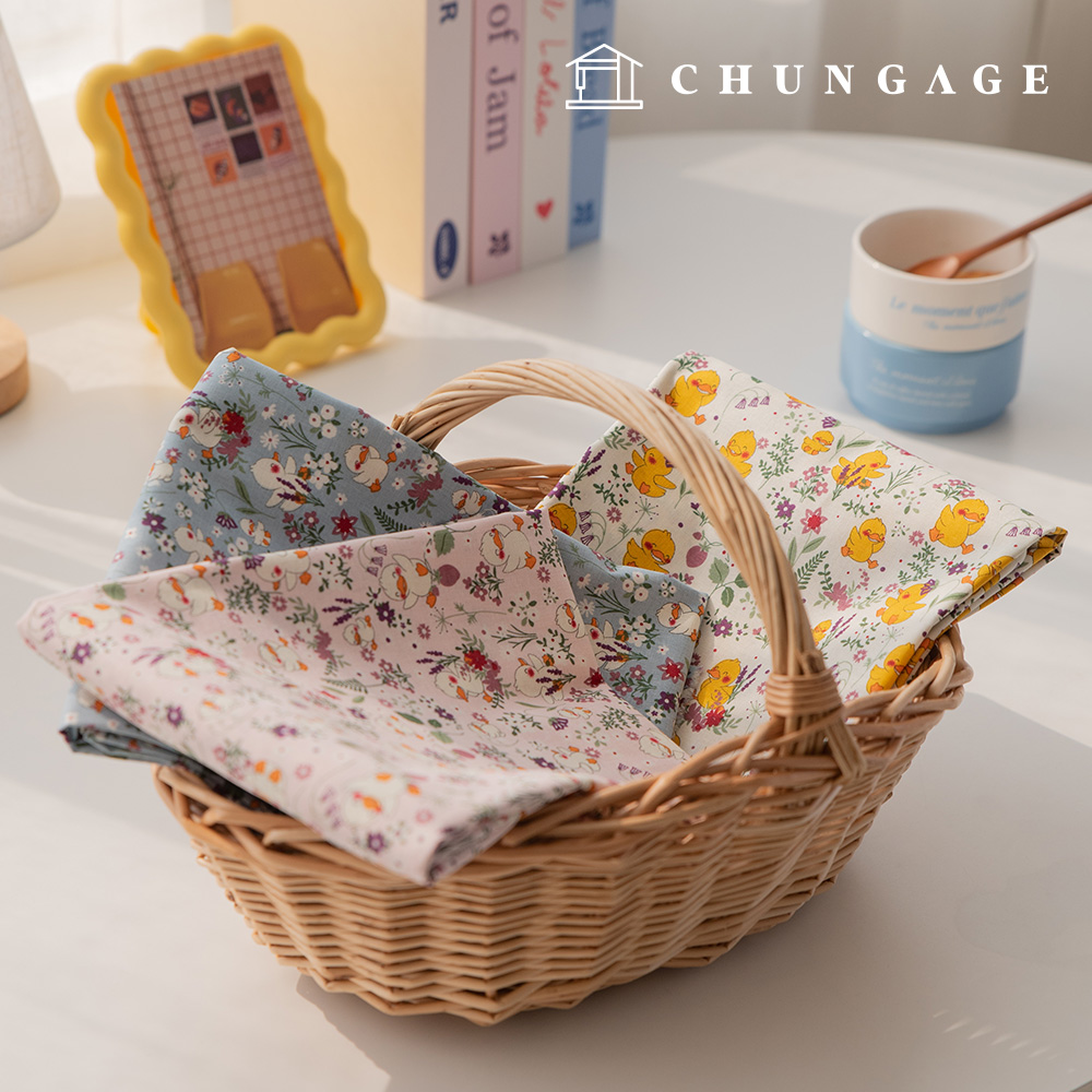 棉質布料，花卉圖案設計，寬20英寸，快樂小鴨三件套