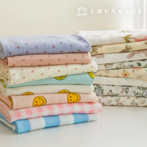 Yoru雙層紗布布料純棉無螢光生物水洗布料花卉布料櫻花桃清新胸