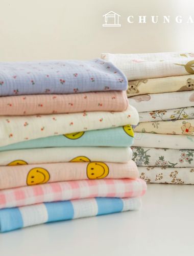 Yoru雙層紗布布料純棉無螢光生物水洗布料花卉布料櫻花桃清新胸