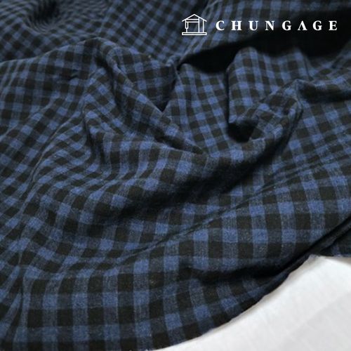 亞麻棉麻混紡方格寬幅布料，寬度0.8厘米，黑色/藏青色