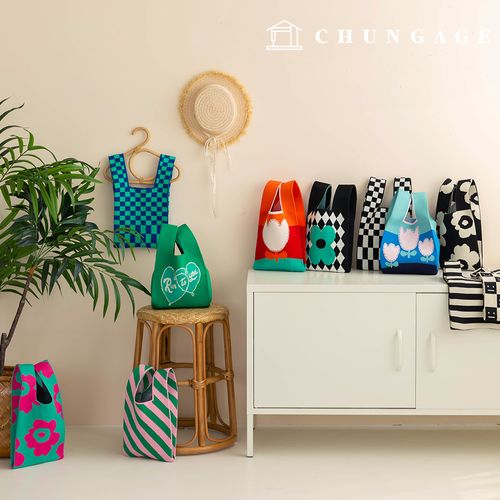 針織衫迷你手提包格子針織衫包手腕包手提包