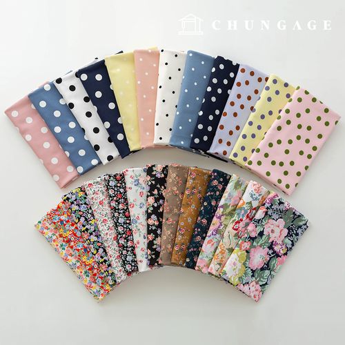 氨綸棉質花卉圖案圓點布料，棕褐色，25種款式