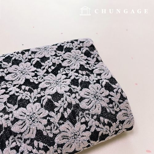 棉混紡蕾絲布料刺繡拉舍爾彈性花卉布料深色花卉5455