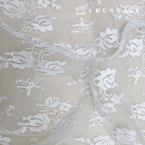 蕾絲布料刺繡網紗彈性花朵布料純白新娘9458