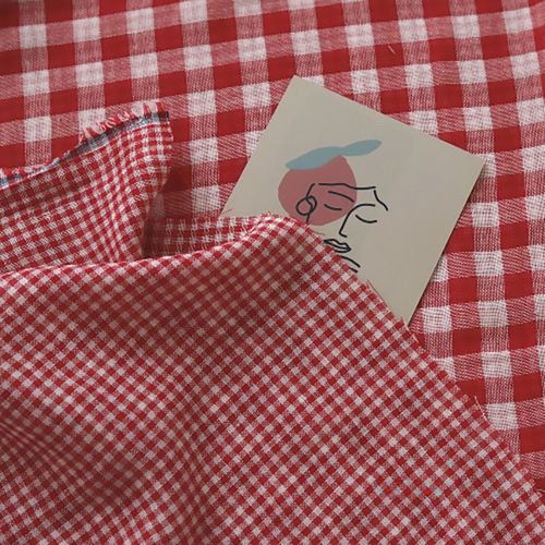 雙面雙層紗布紅色格子圖案