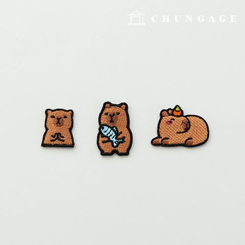 3種水豚刺繡動物貼片熱封徽章