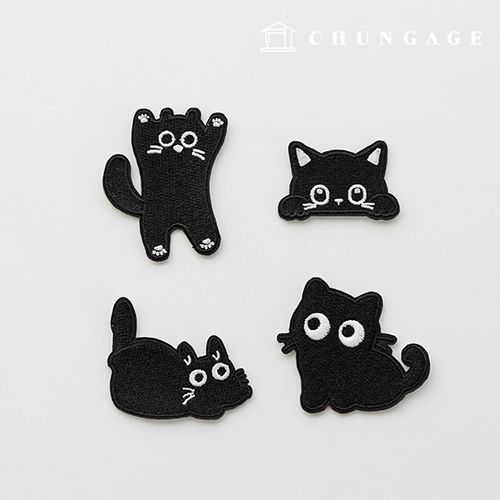 可愛風格 可愛黑貓刺繡熱封貼片(4種款式)