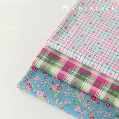 綿 60 支 Asa 小花格紋寬幅布 3 種 Teo