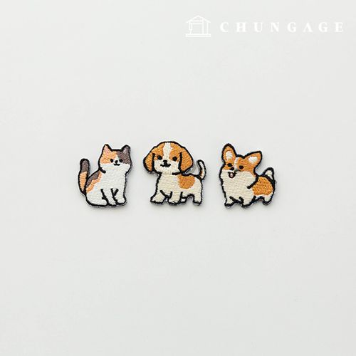 3種貓、狗和威爾斯柯基犬刺繡熱封貼片