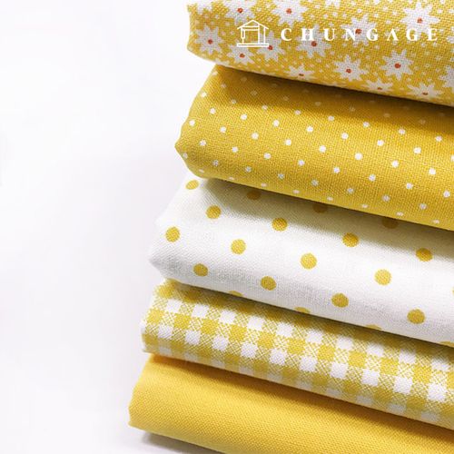 布料包 花朵圖案碎布 圓格紋布料 絲綢玩具 製作狗狗衣服 Petit系列 黃色 55x45公分 9002